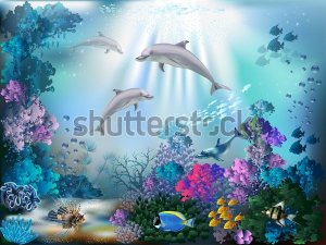 Фотообои Подводный мир с дельфинами