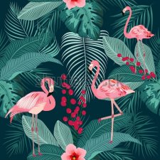 Фотообои Фламинго листья монстеры  пальмы и цветы