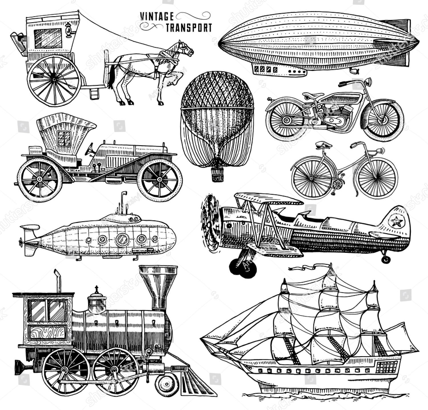 Эскиз старинных видов транспорта
